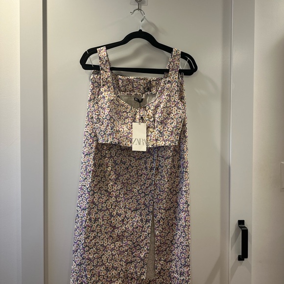 Zara Lavender Floral Midi Skirt and Crop Top Set NWT - Picture 2 of 8